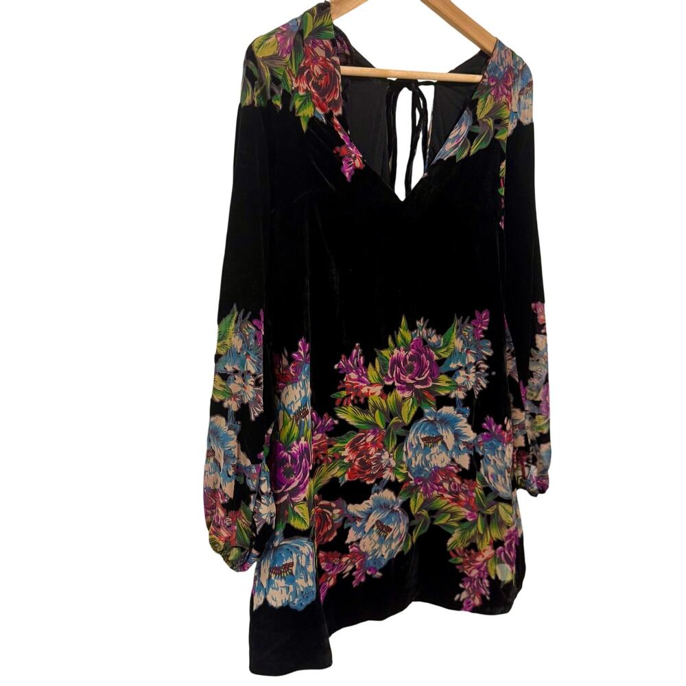 Free People Misha Velvet Mini Dress BLK Floral XS Whimsygoth Romantic Twee Y2K - Picture 4 of 12